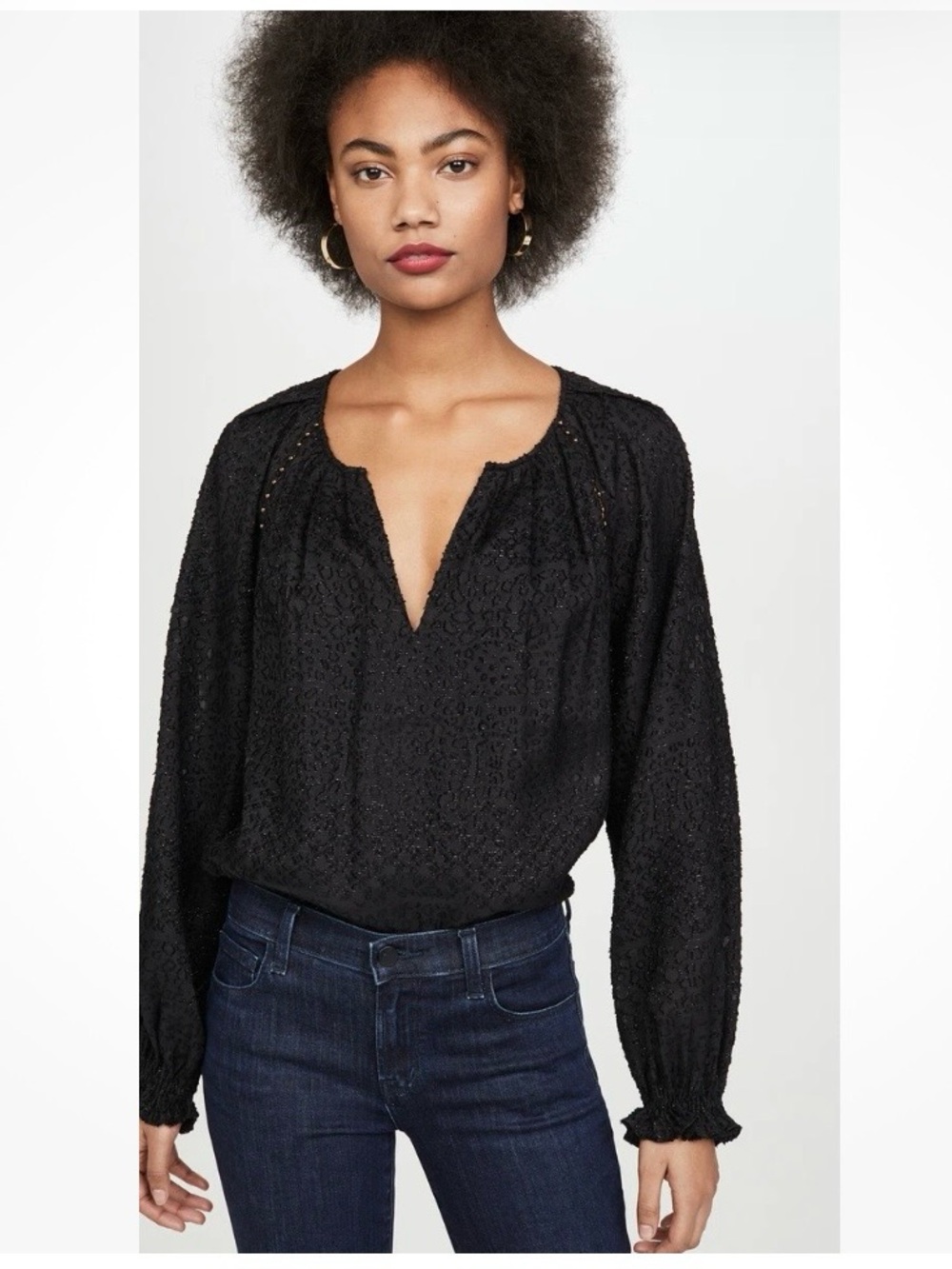 Joie Adison B metallic jacquard long sleeve blouse